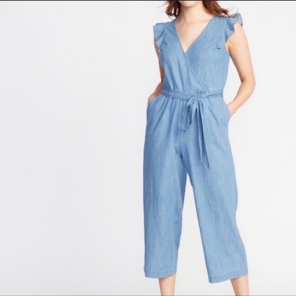 LOFT Sky Blue Ruffle Jumpsuit